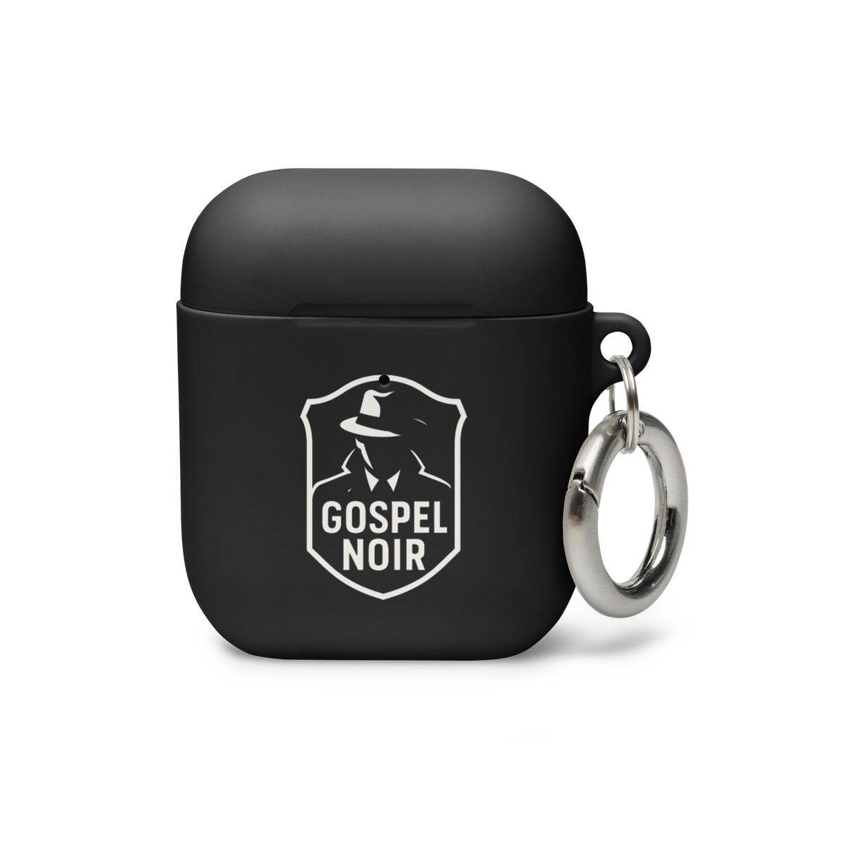 Gospel Noir AirPods protective case — black AirPods case, front view