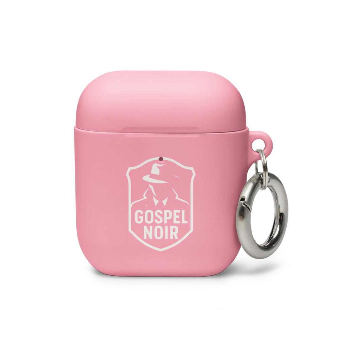 Gospel Noir AirPods protective case — pink AirPods case, front view