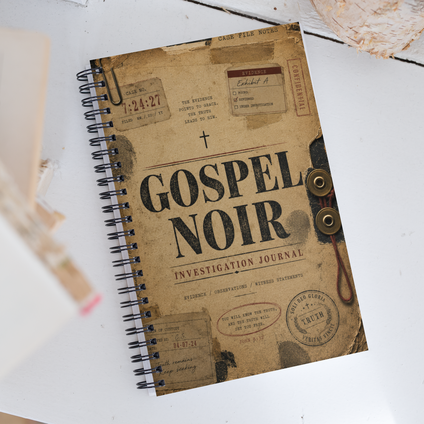 Gospel Noir Investigation Journal – Dotted Spiral Notebook — lifestyle view