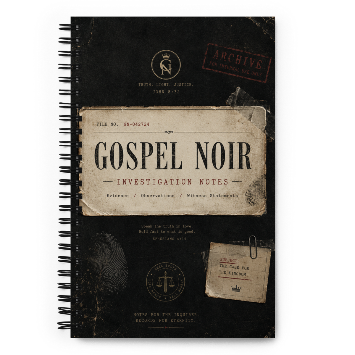 Gospel Noir Investigation Notes – Dotted Spiral Notebook — black, product view