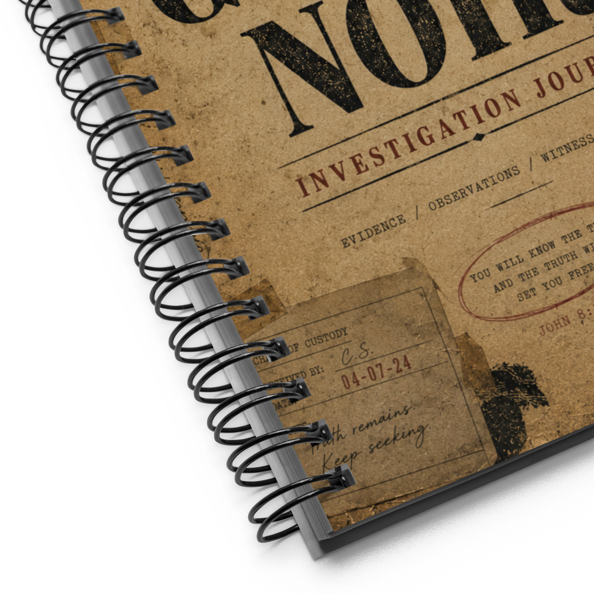 Gospel Noir Investigation Journal – Dotted Spiral Notebook — design detail