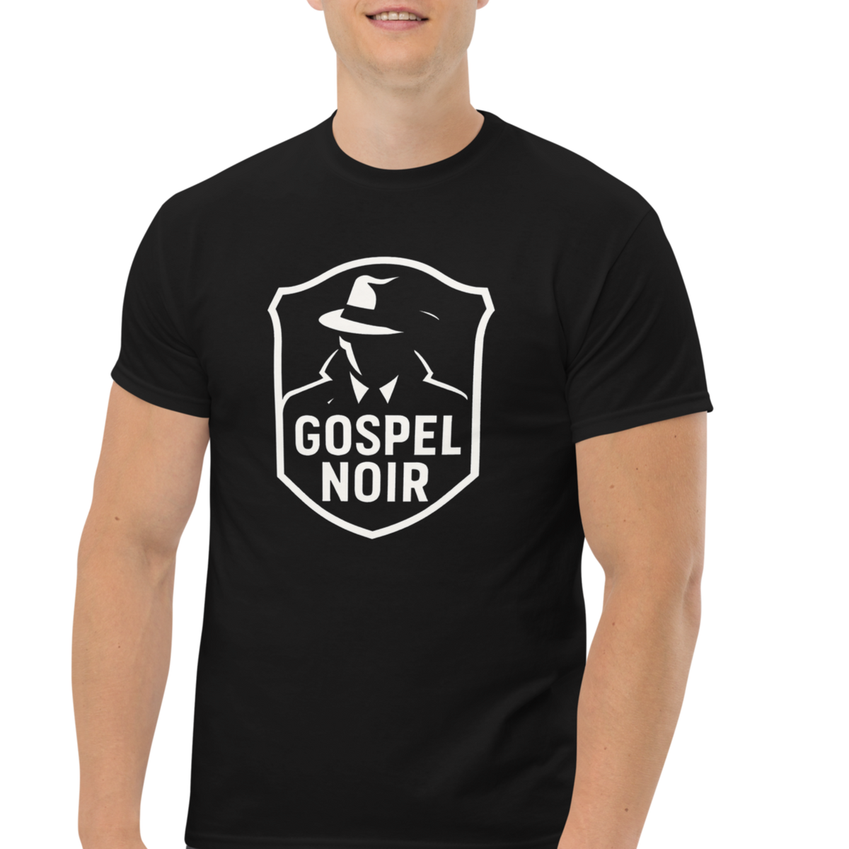 Gospel Noir Logo T-Shirt – Black Christian Streetwear Tee — black, front view 4