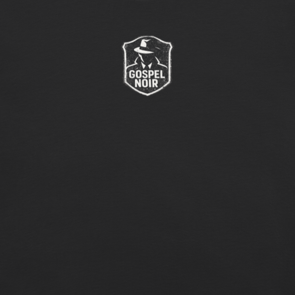 The Case Is Still Open Christian Heavyweight T-Shirt — black, back. Gospel Noir Christian T-shirt by Heavenly Crafted, Christian streetwear