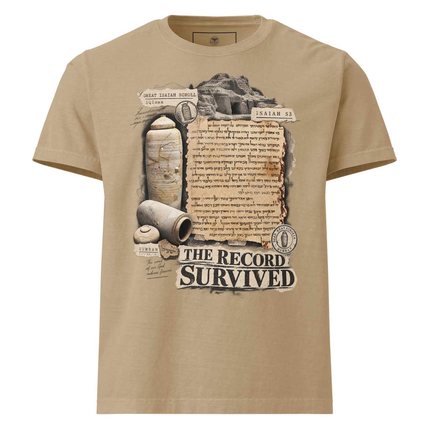 The Record Survived biblical archaeology Christian oversized T-shirt by Gospel Noir, front view.