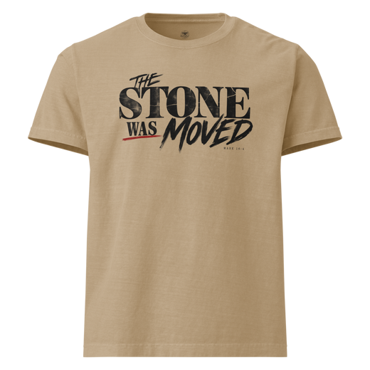 The Stone Was Gone by Morning Christian oversized T-shirt — khaki, front view
