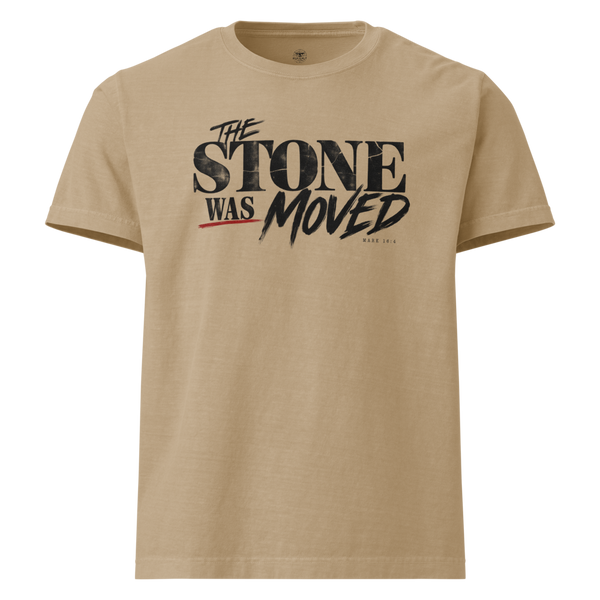 The Stone Was Gone by Morning Christian oversized T-shirt — khaki, front view