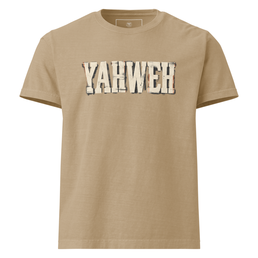 Yahweh Christian Oversized T-Shirt — Sacred Name Archive Edition — front. Gospel Noir Christian T-shirt by Heavenly Crafted, Christmas Christian streetwear gift