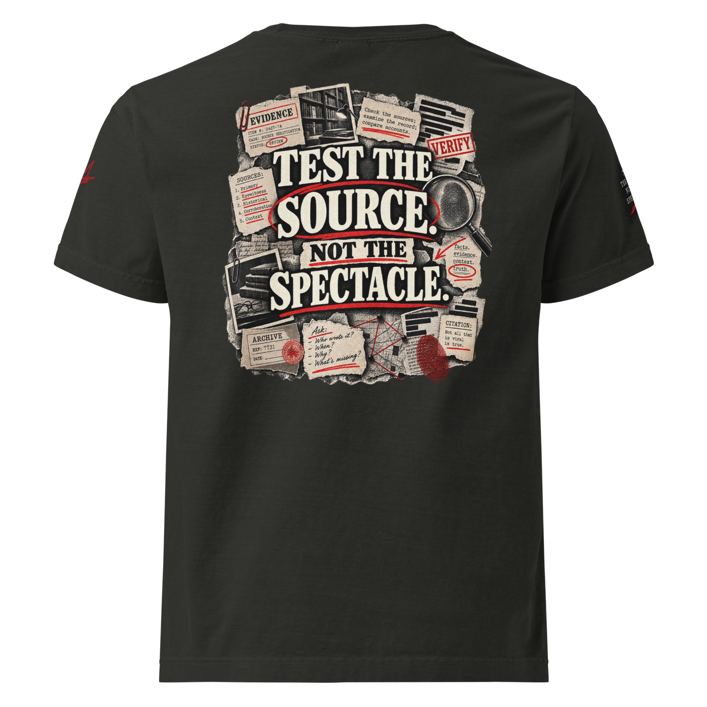 Test the Source Not the Spectacle II Christian oversized T-shirt — washed black, back view