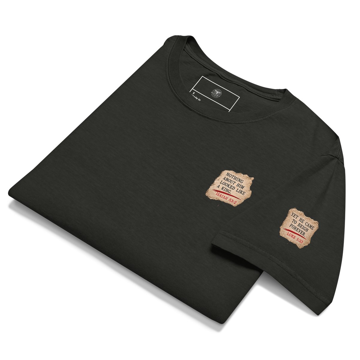 The King Came Quietly Christian Christmas oversized T-shirt — washed black, alternate front view