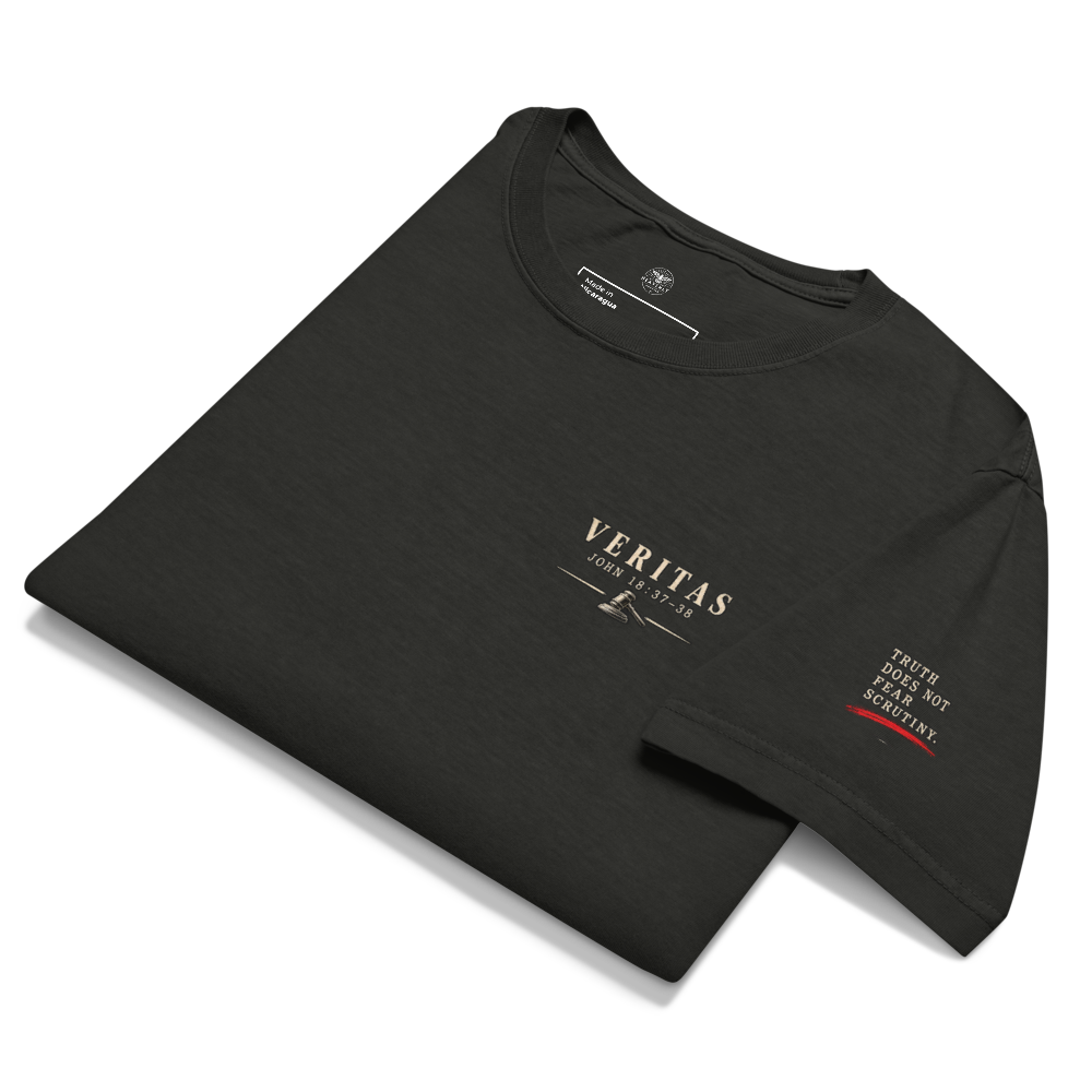 The Truth Can Handle Questions Christian Oversized T-Shirt — Apologetics Streetwear — black, front. Gospel Noir Christian T-shirt by Heavenly Crafted, Bible verse shirt