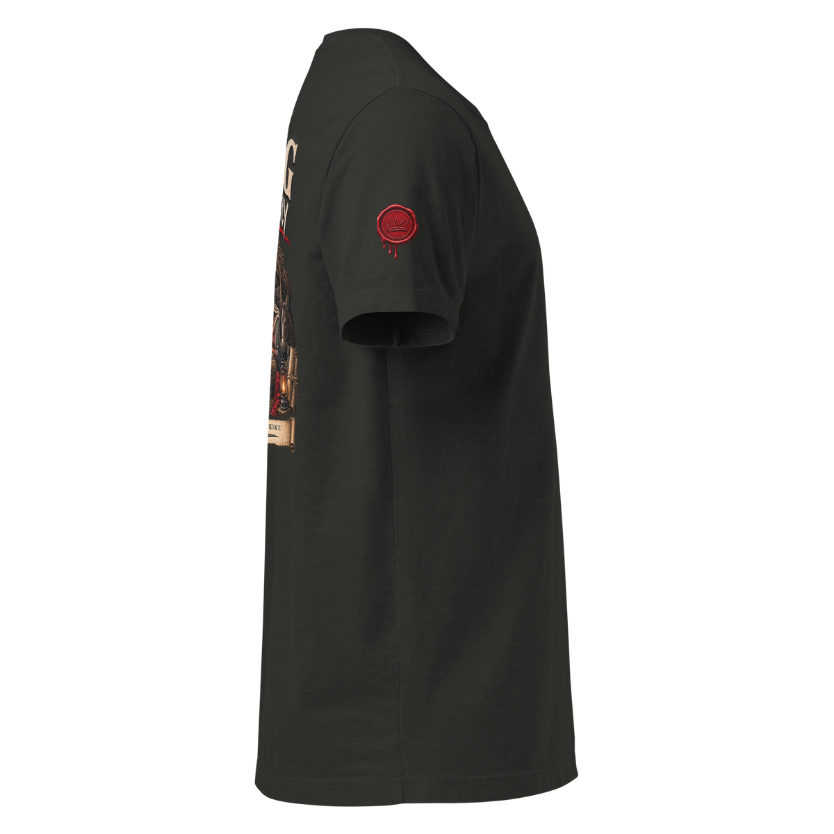 The King Came Quietly Christian Christmas oversized T-shirt — washed black, right-side view