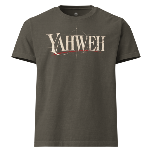 Yahweh Christian oversized T-shirt by Gospel Noir, garment-dyed streetwear front view.