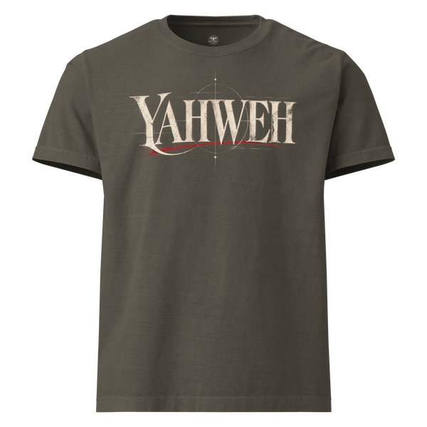 Yahweh Christian oversized T-shirt by Gospel Noir, garment-dyed streetwear front view.