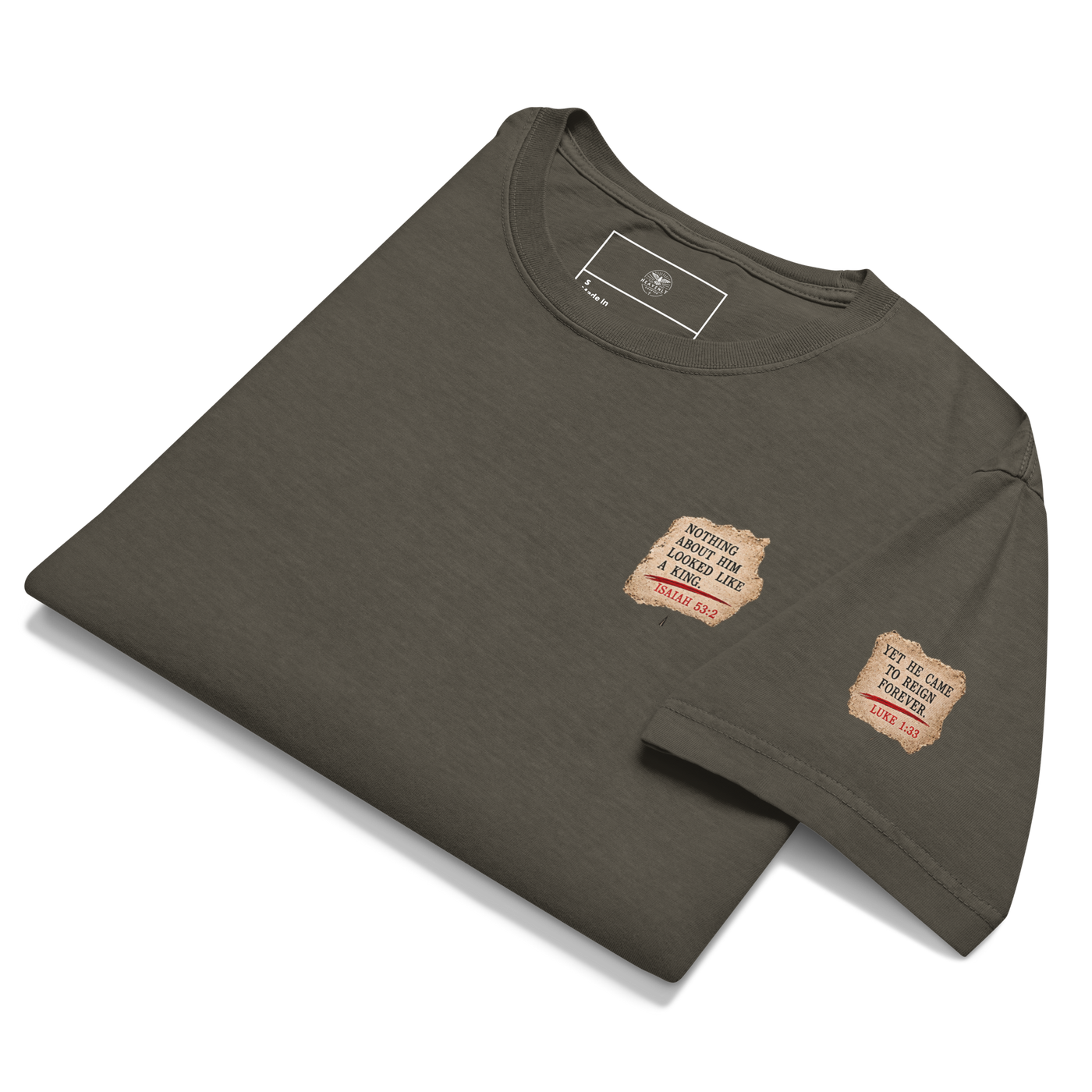 The King Came Quietly Christian Christmas oversized T-shirt — washed charcoal, front view