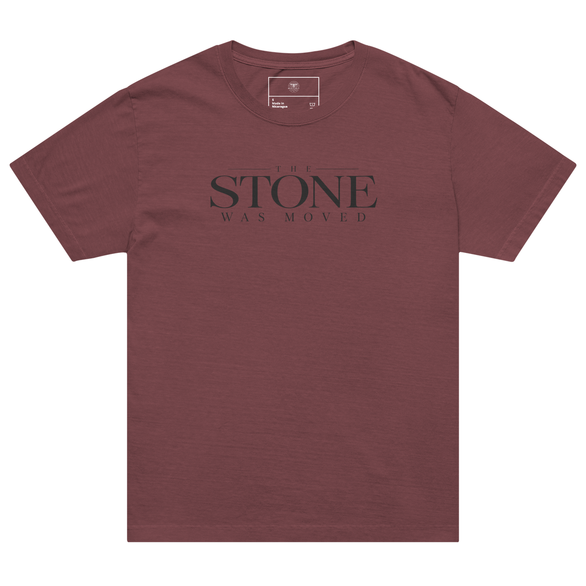 The Stone Was Gone by Morning Christian resurrection oversized T-shirt by Gospel Noir, product view.