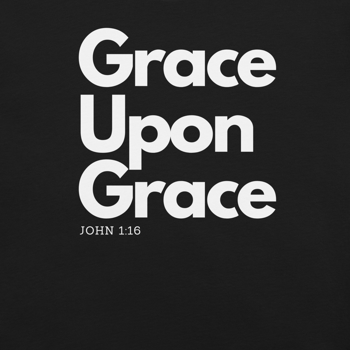 Grace Upon Grace John 1:16 Black Christian T-Shirt — white, design detail