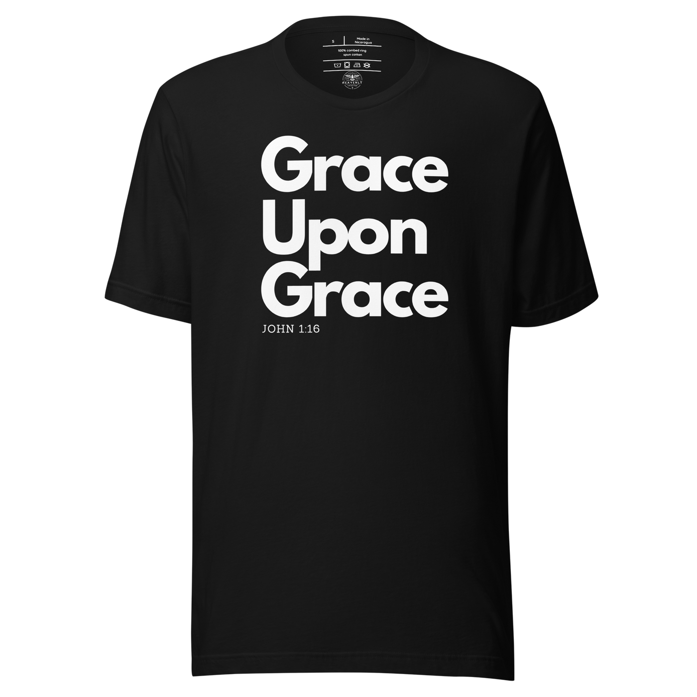 Grace Upon Grace John 1:16 Black Christian T-Shirt — black, front view