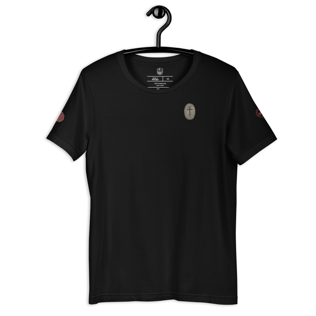 Unsolved? He Is Risen Christian T-Shirt – Black — black, hanging view