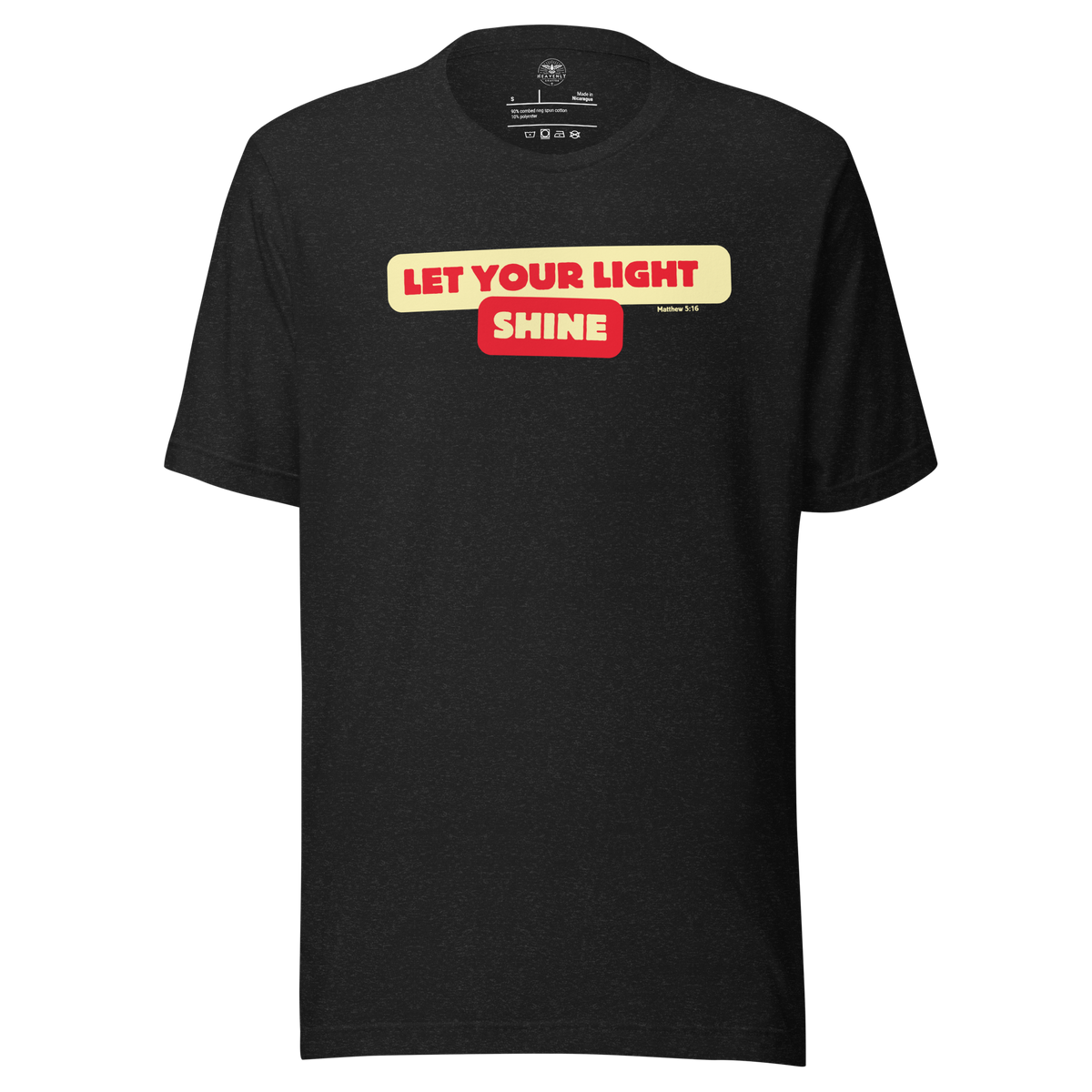 Bold Shine Matthew 5:16 Black Heather Christian T-Shirt — black heather, folded view