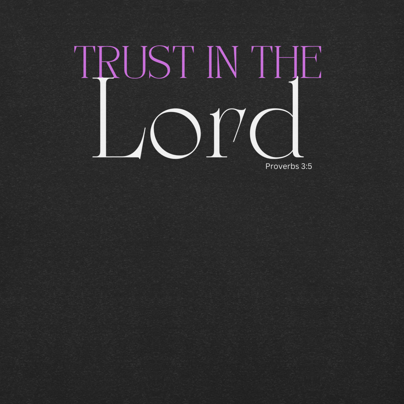 Trust in the Lord Proverbs 3:5 Christian T-Shirt — black heather, label and care detail