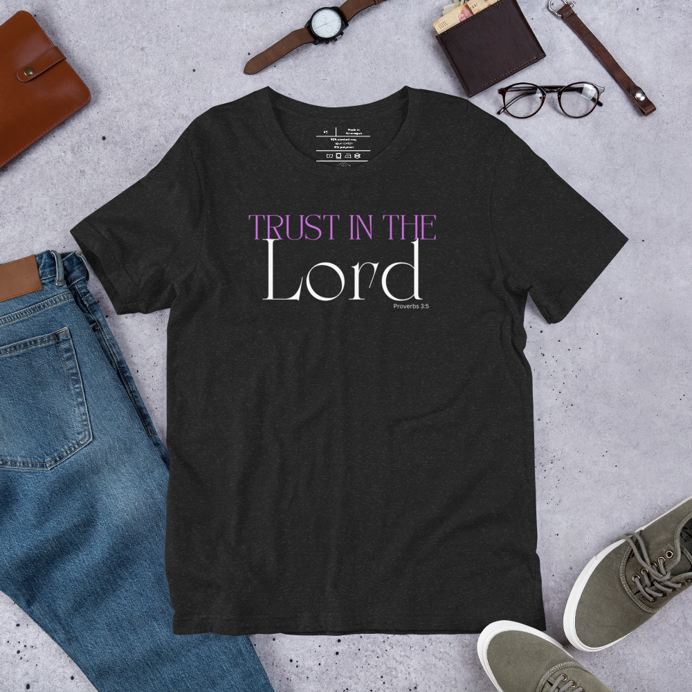 Trust in the Lord Proverbs 3:5 Christian T-Shirt — black heather, product mockup 2