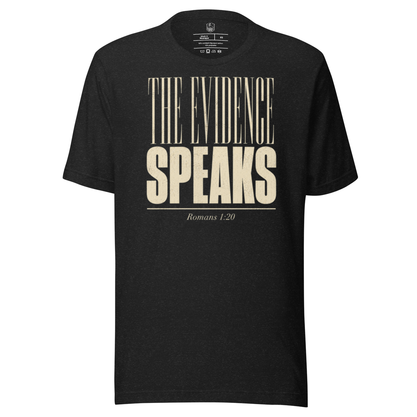 The Evidence Speaks Romans 1:20 Christian T-Shirt — black, product view 2
