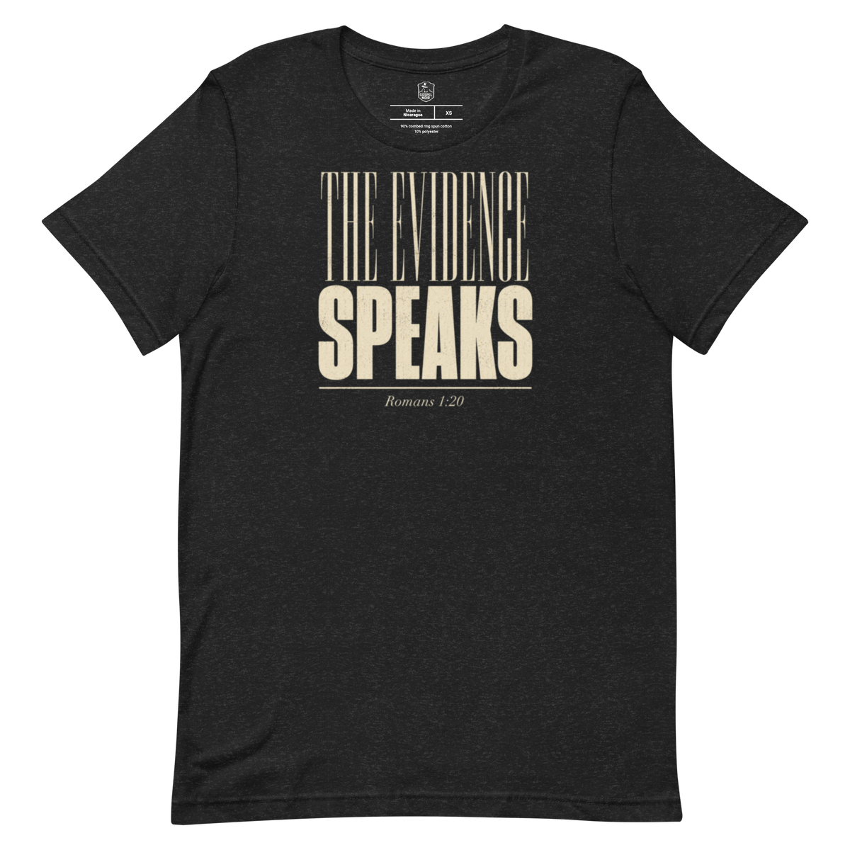The Evidence Speaks Romans 1:20 Christian T-Shirt — black, product view 3