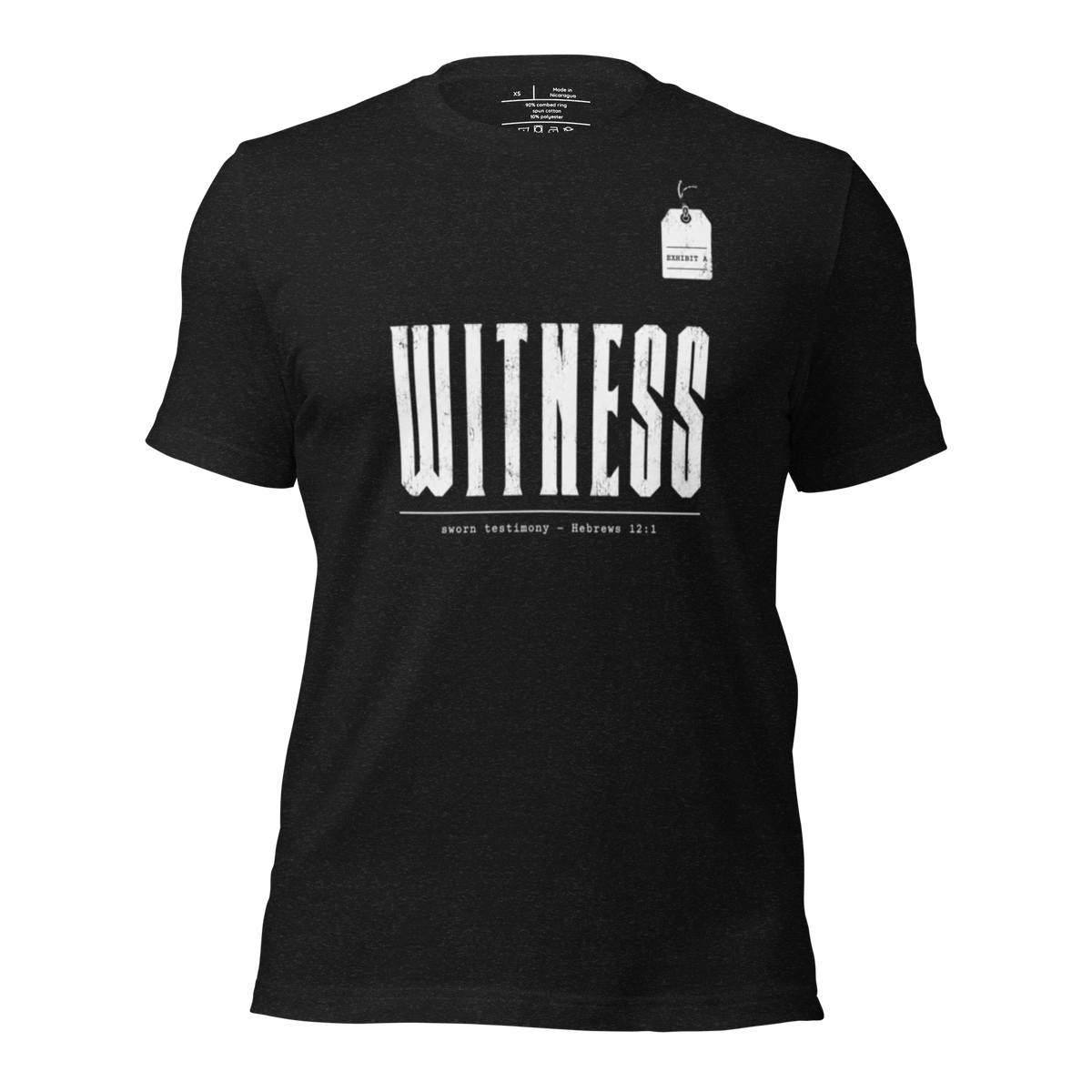 Witness Hebrews 12:1 Christian T-Shirt — black, product view