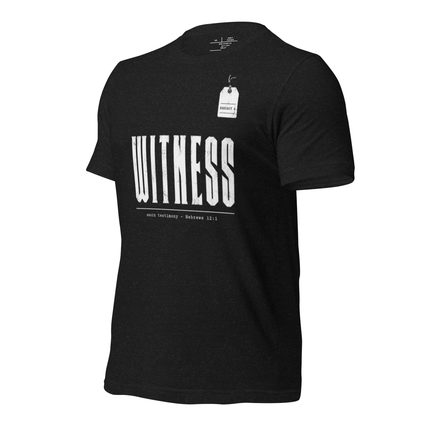 Witness Hebrews 12:1 Christian T-Shirt — black, left-side view