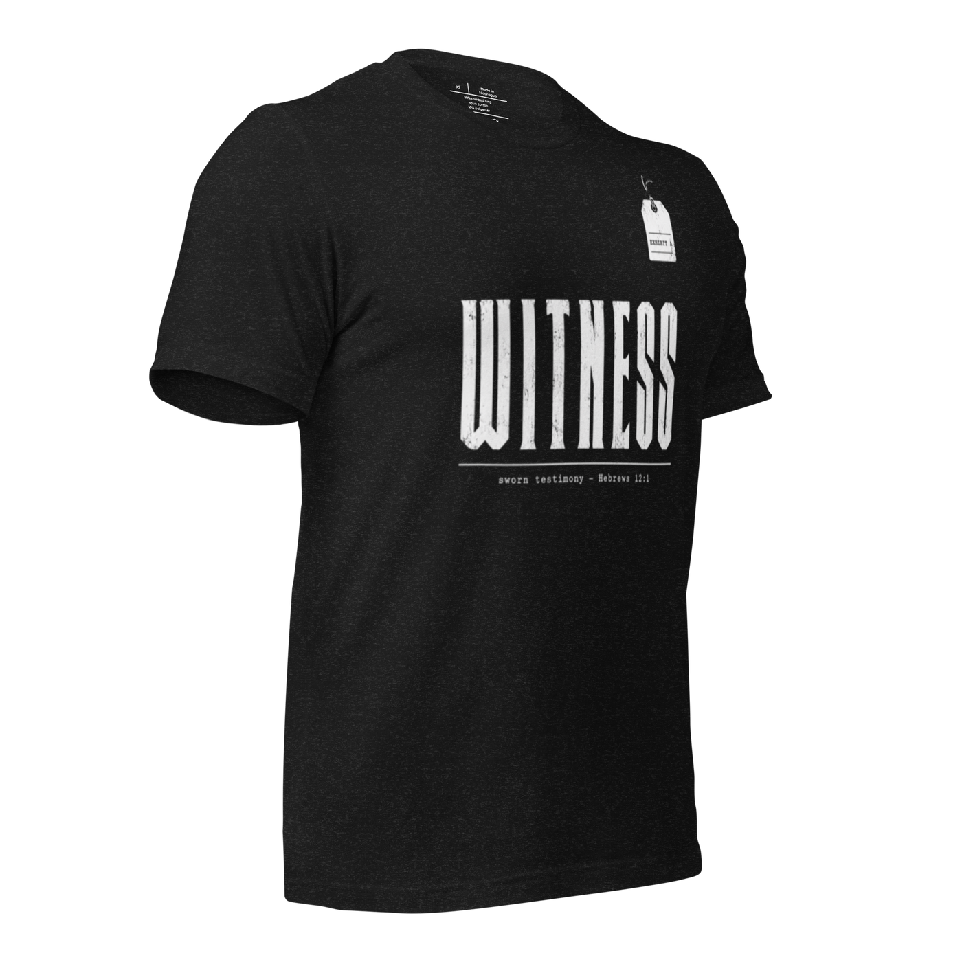 Witness Hebrews 12:1 Christian T-Shirt — black, right-side view