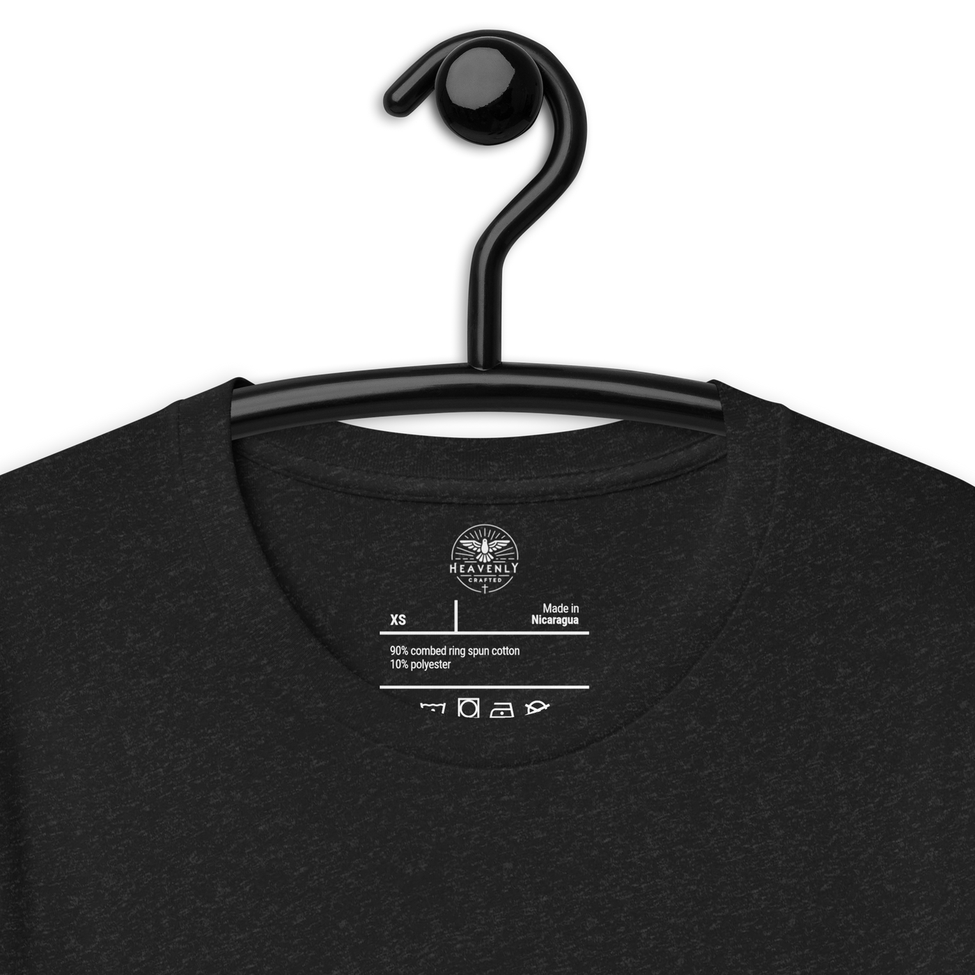 Saved by Grace Through Faith Ephesians 2:8 T-Shirt — black heather, label and care detail 3