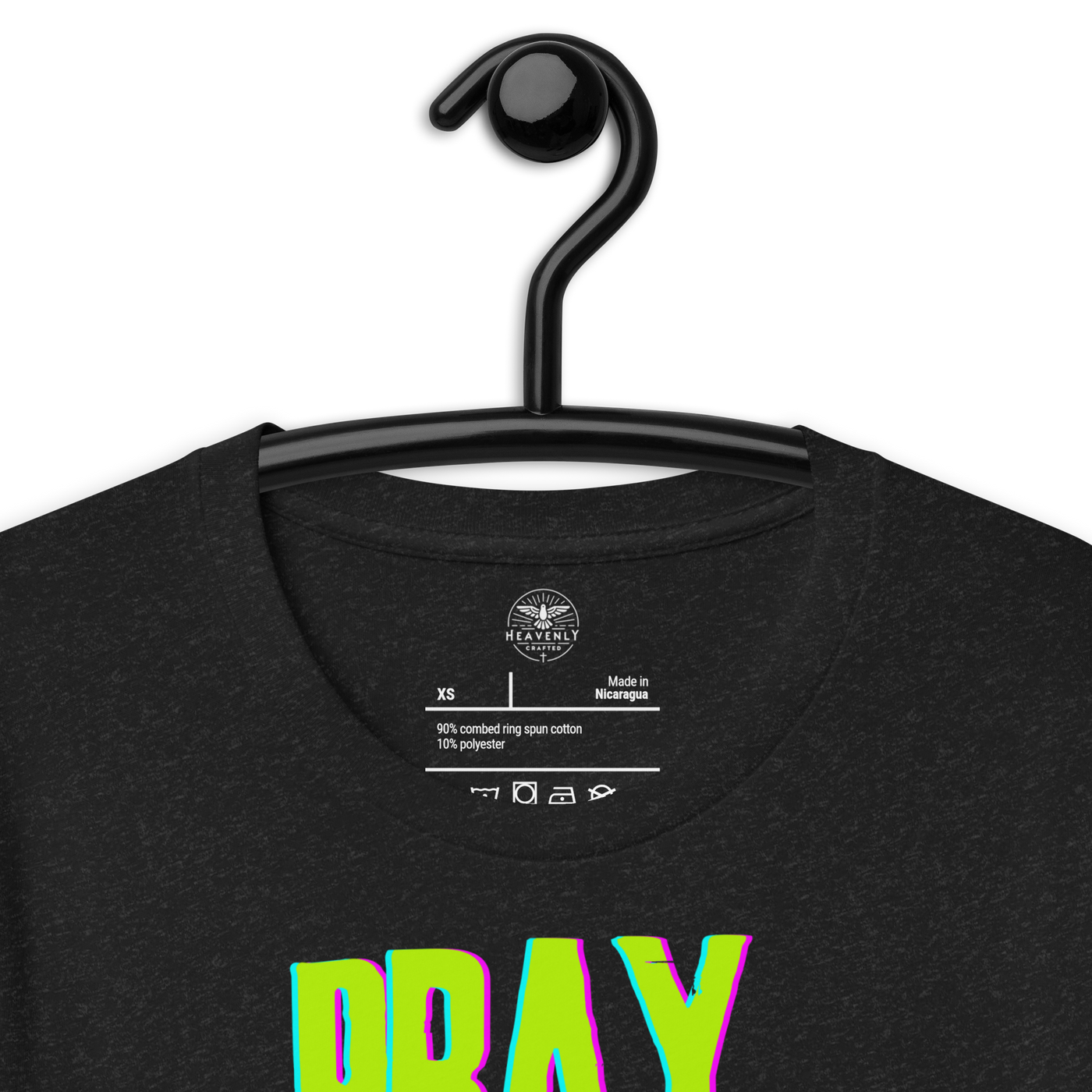 Pray More, Worry Less Philippians 4:6 Christian T-Shirt — black heather, front view 3