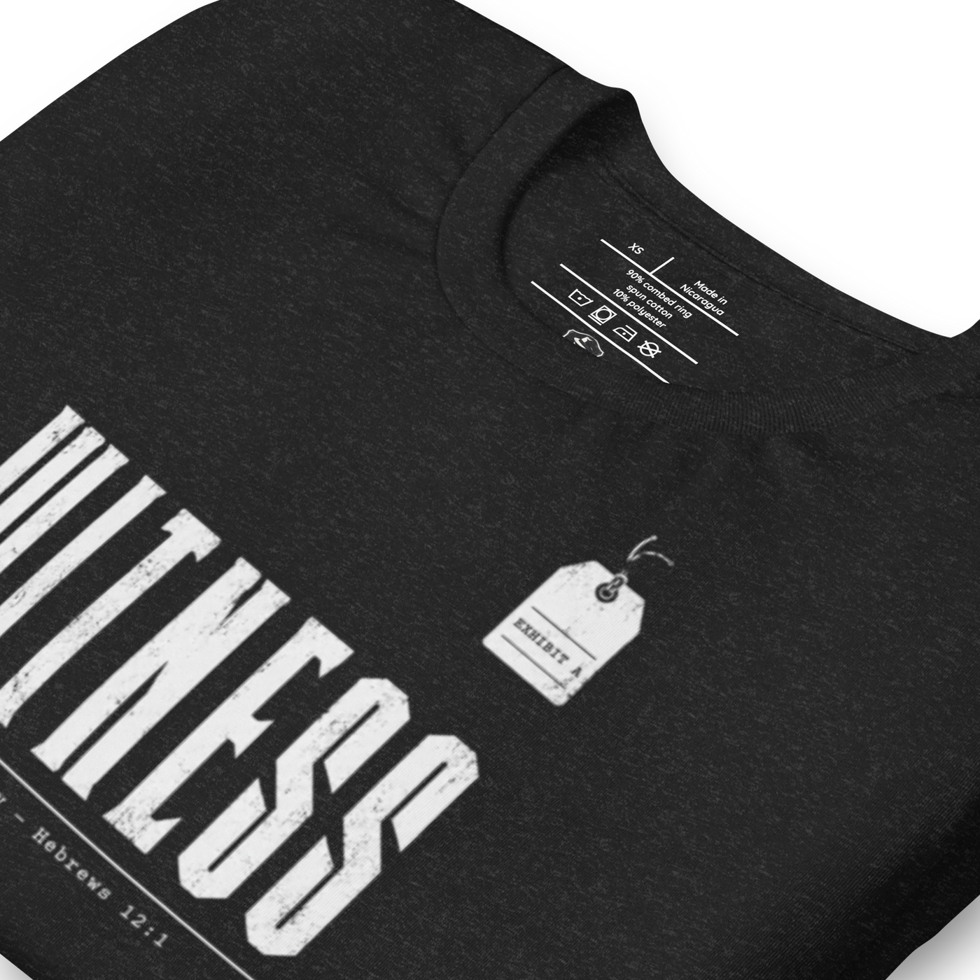 Witness Hebrews 12:1 Christian T-Shirt — black, folded view 2