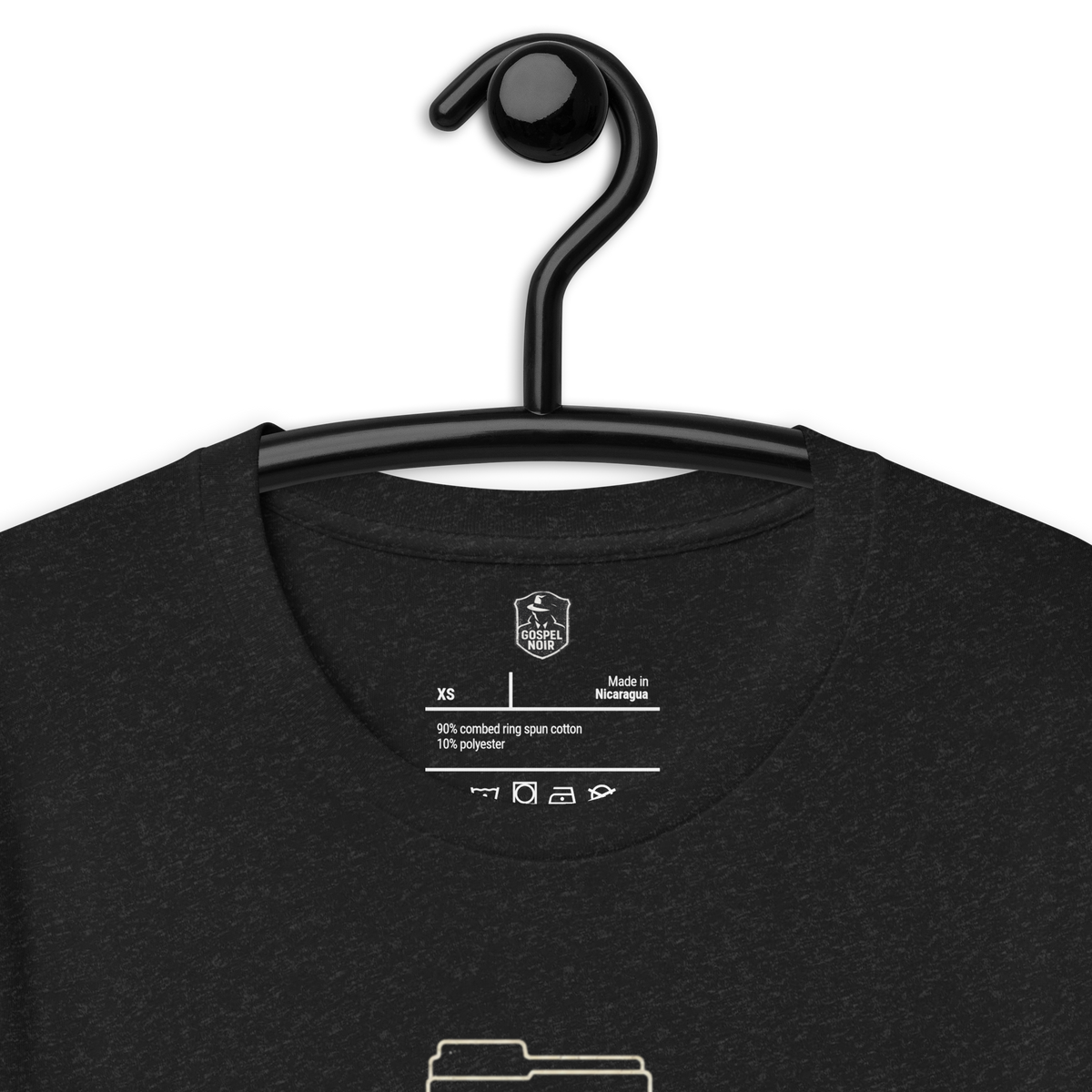 Filed Under Grace Ephesians 2:8 Christian T-Shirt — vintage black, label and care detail