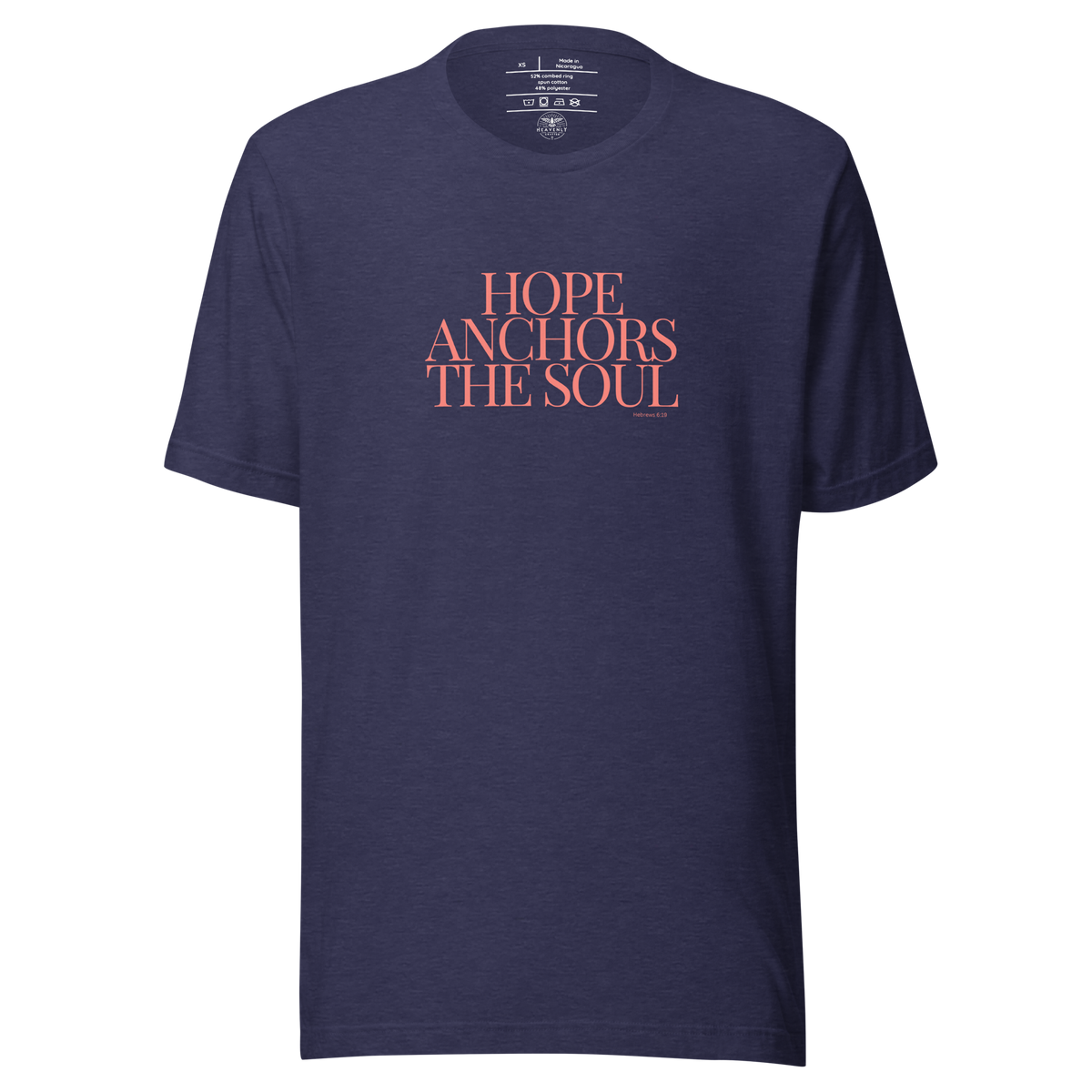Hope Anchors the Soul Hebrews 6:19 Christian T-Shirt — navy, front view 2