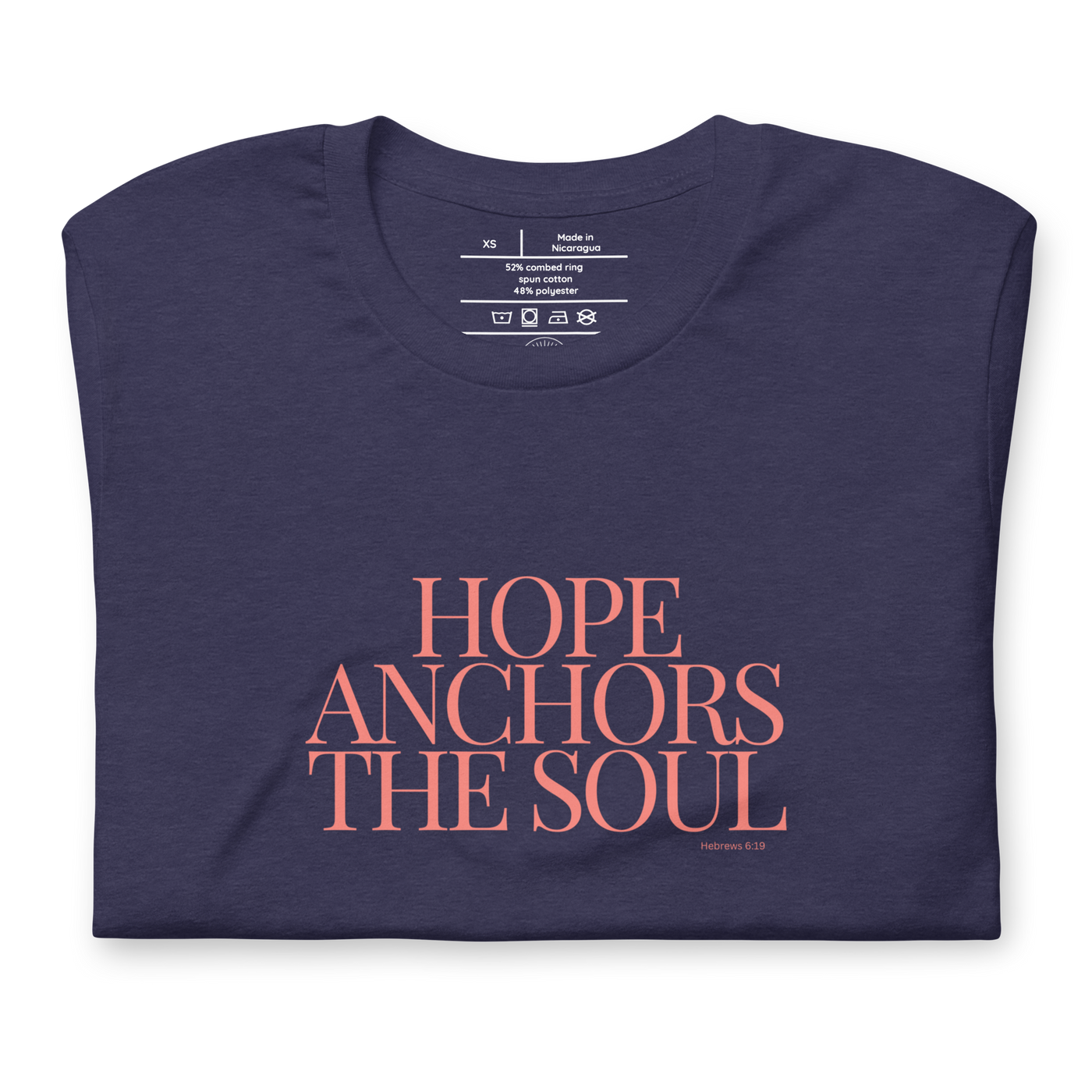 Hope Anchors the Soul Hebrews 6:19 Christian T-Shirt — navy, folded view