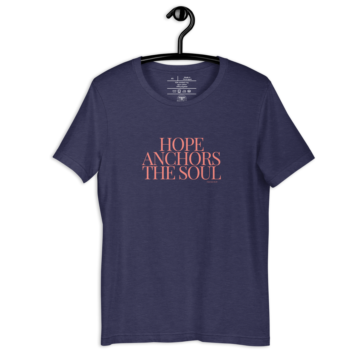 Hope Anchors the Soul Hebrews 6:19 Christian T-Shirt — navy, hanging view