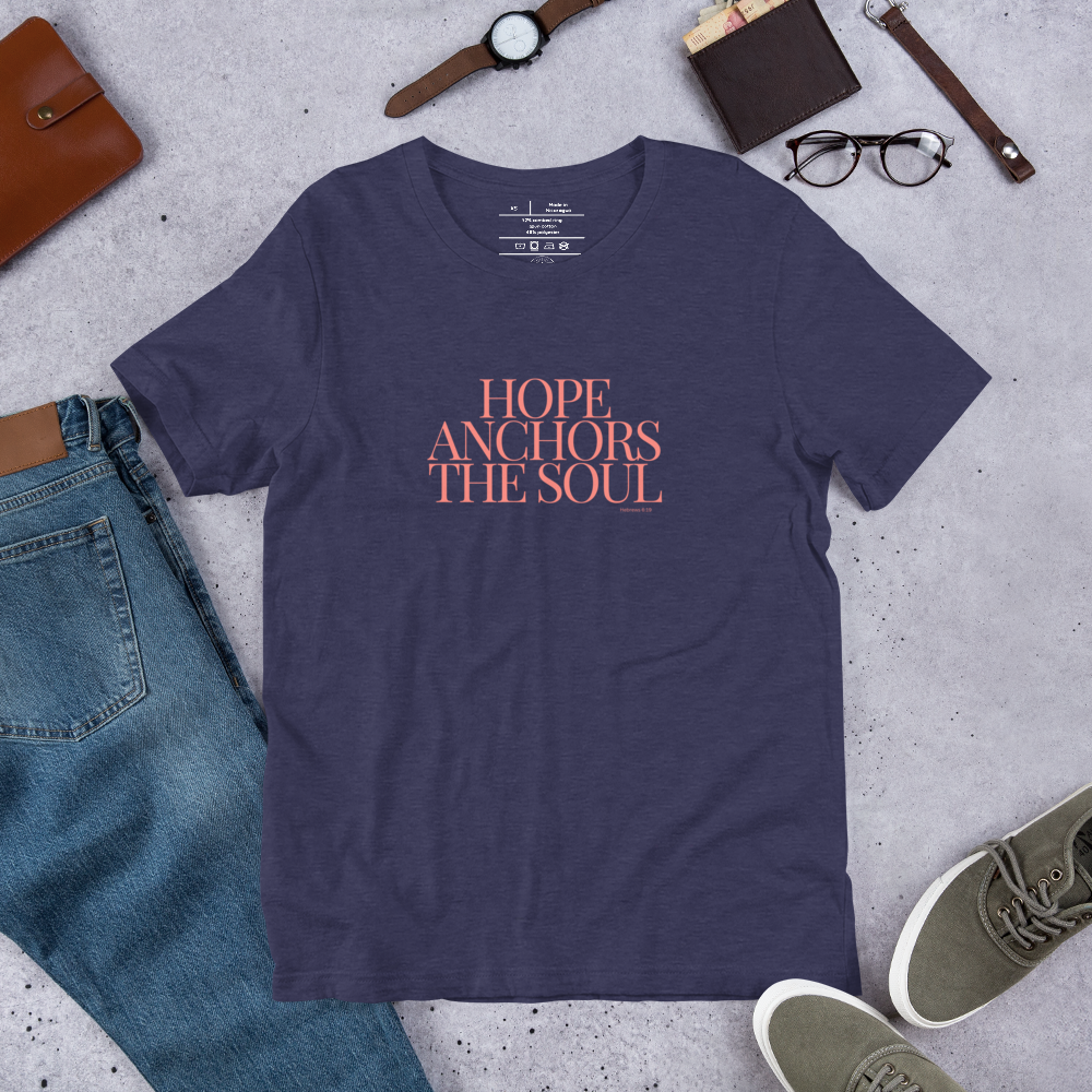 Hope Anchors the Soul Hebrews 6:19 Christian T-Shirt — navy, lifestyle view