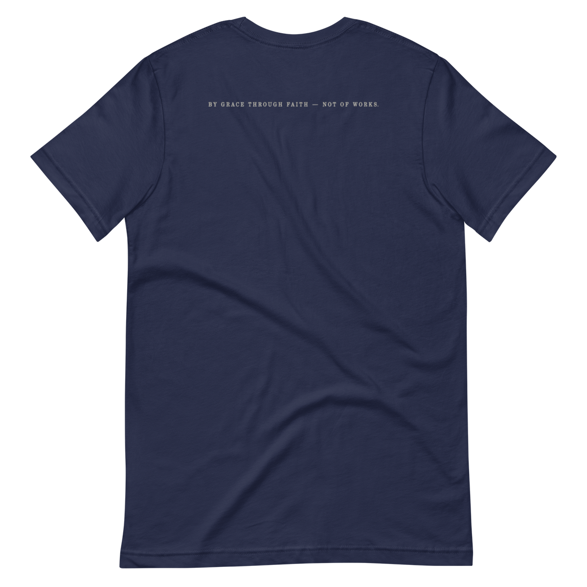 Filed Under Grace Ephesians 2:8 Christian T-Shirt — navy, product view