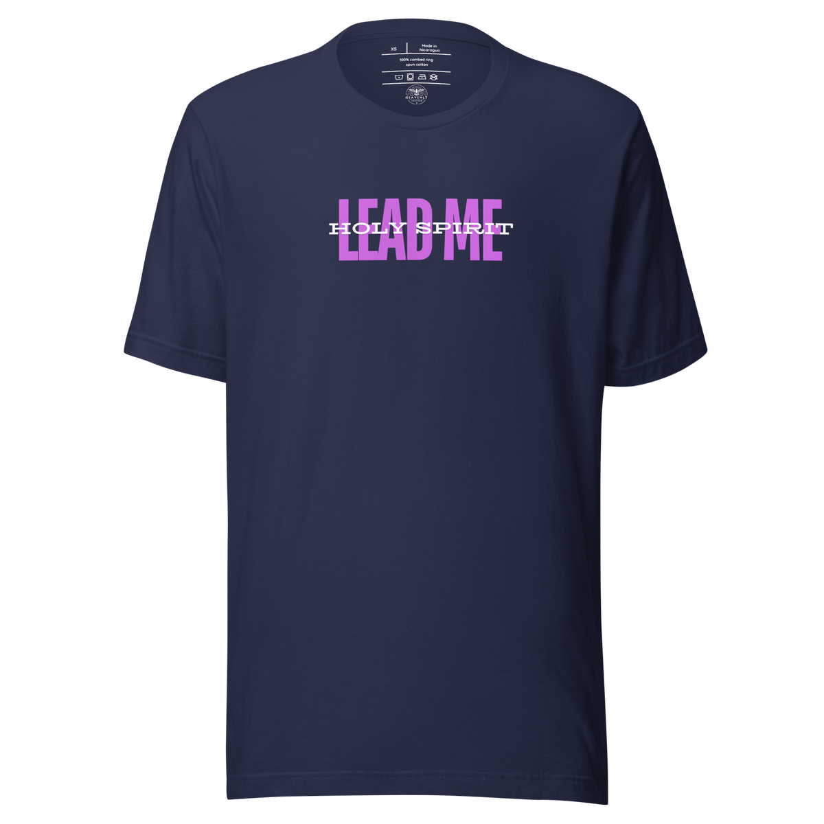Holy Spirit Lead Me Romans 8:14 Christian T-Shirt — navy, front view