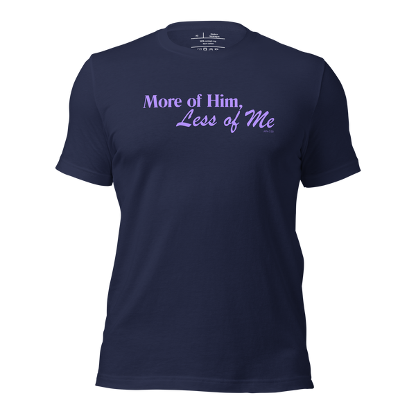 More of Him, Less of Me John 3:30 Christian T-Shirt — navy, product mockup