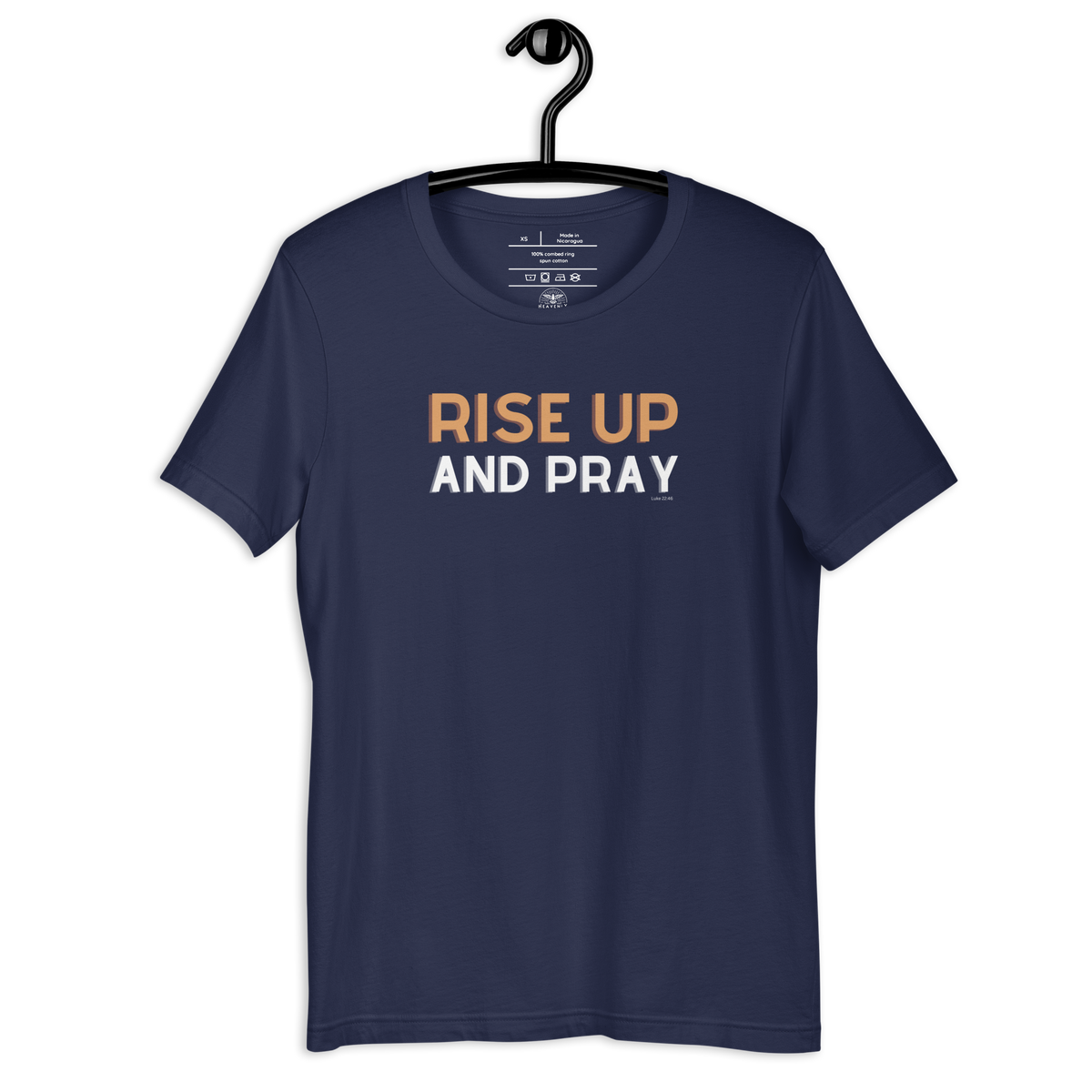 Rise Up and Pray Luke 22:46 Navy Christian T-Shirt — navy, front and back views