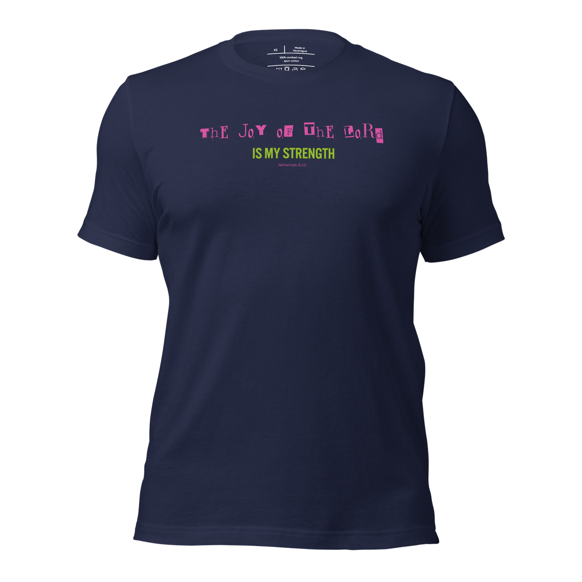 Joy of the Lord Nehemiah 8:10 Navy Christian T-Shirt — navy, product mockup