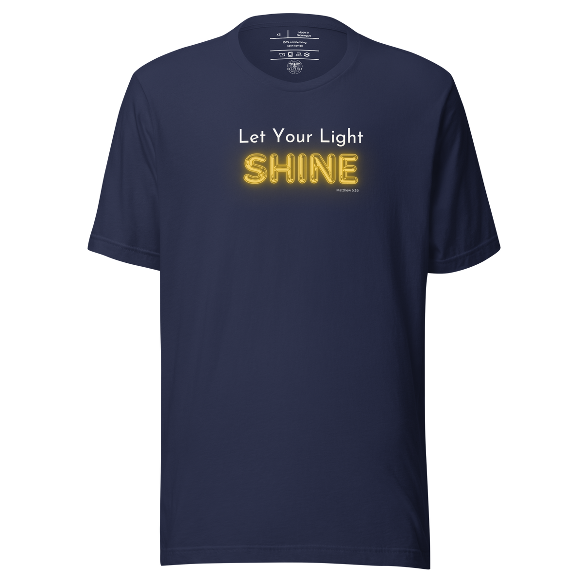 Let Your Light Shine Matthew 5:16 Navy Christian T-Shirt — navy, folded view