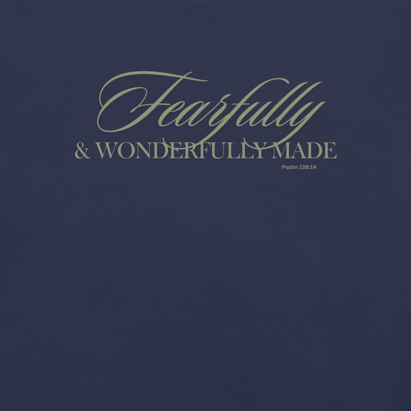 Wonderfully Made Psalm 139:14 Navy Christian T-Shirt — navy, design detail