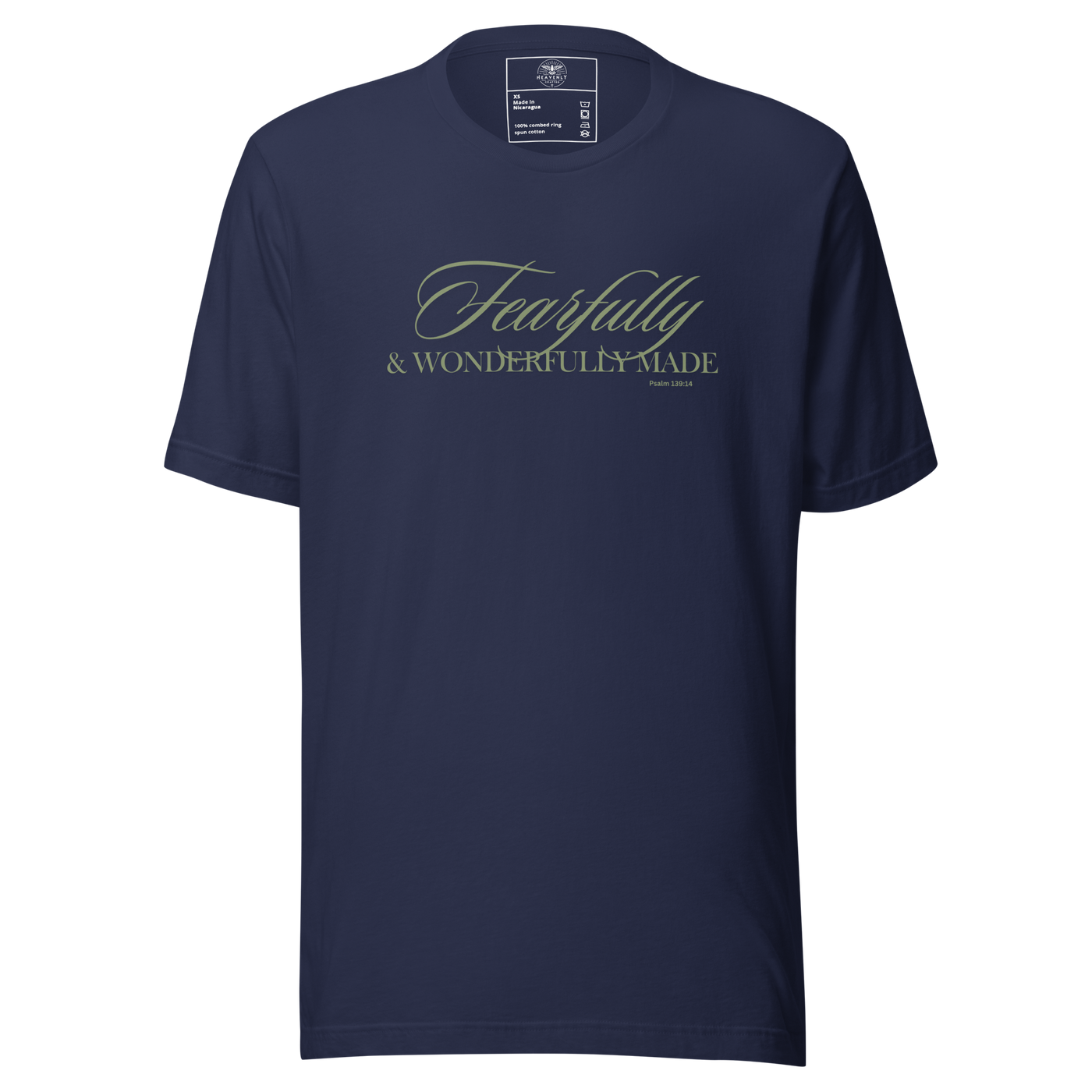 Wonderfully Made Psalm 139:14 Navy Christian T-Shirt — navy, front view