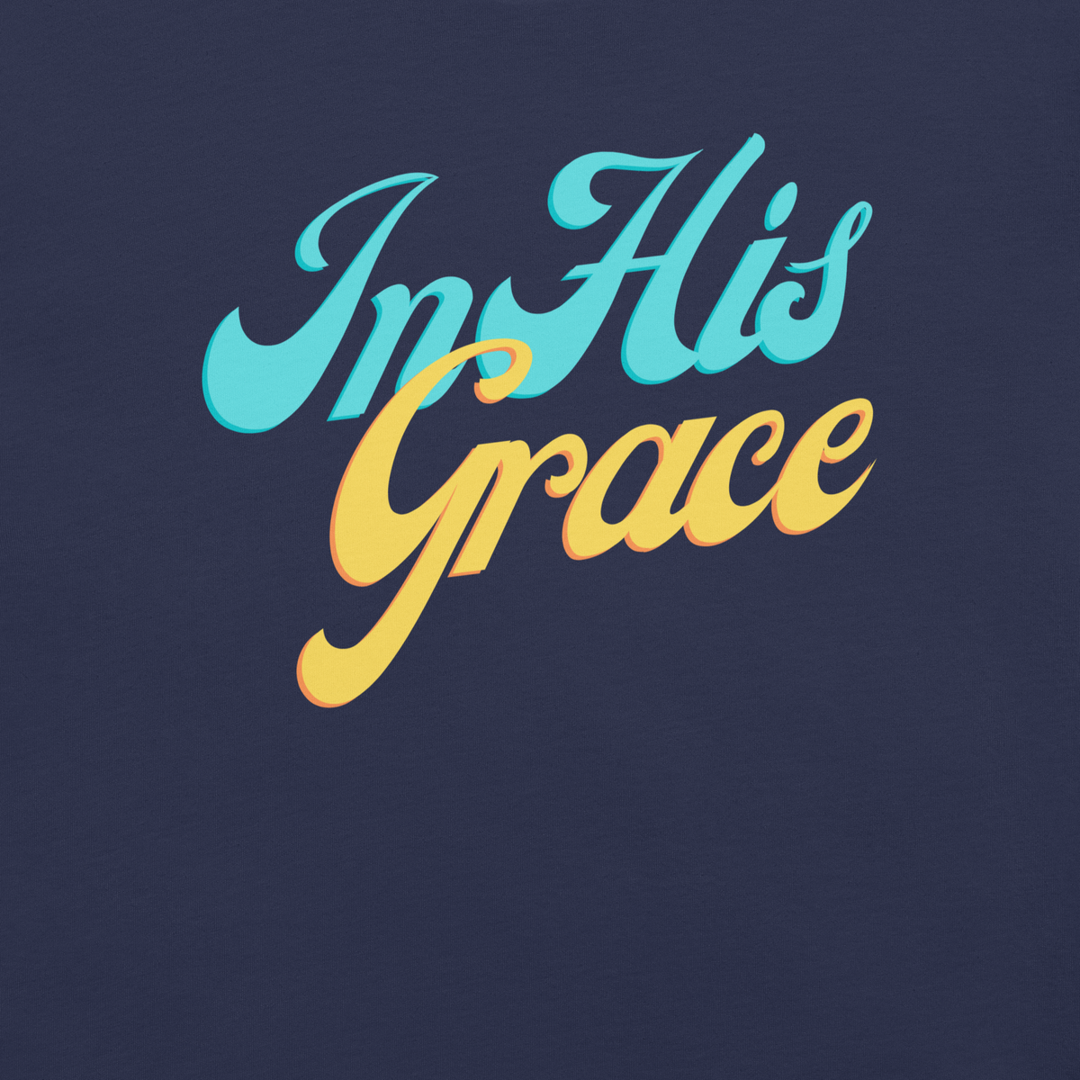 In His Grace Ephesians 2:8 Navy Christian T-Shirt — navy, design detail