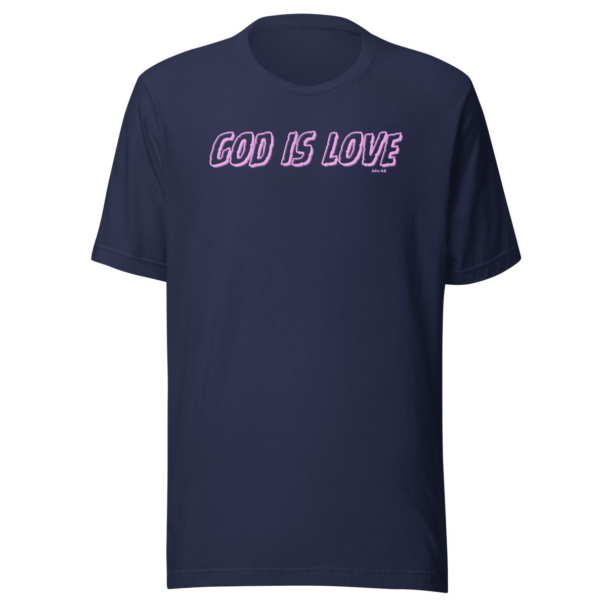 God Is Love 1 John 4:8 Navy Neon Christian T-Shirt — navy, front view 2