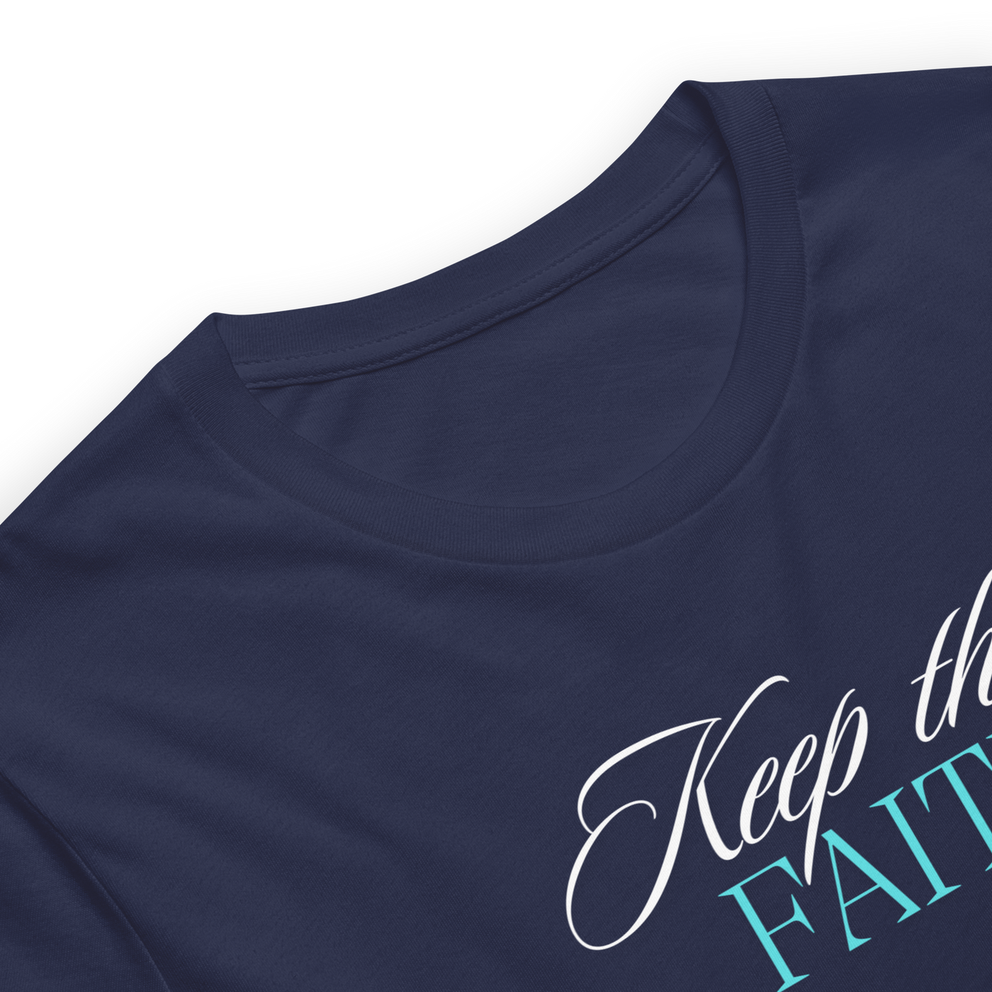 Keep the Faith Navy Christian T-Shirt — navy, label and care detail