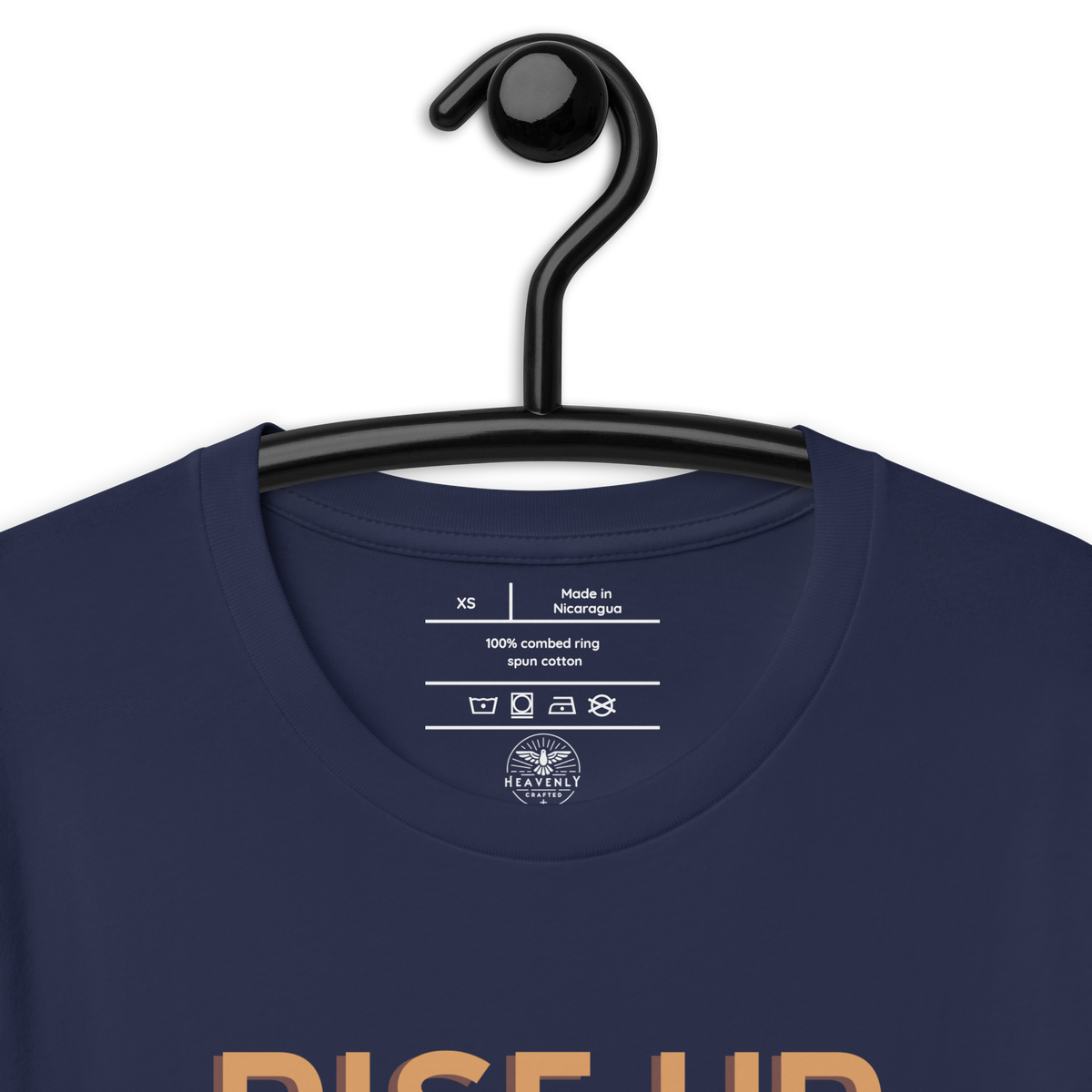 Rise Up and Pray Luke 22:46 Navy Christian T-Shirt — navy, design detail